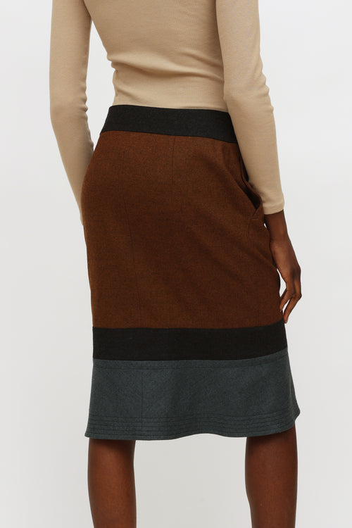 Jil Sander Brown 
Grey Wool Skirt