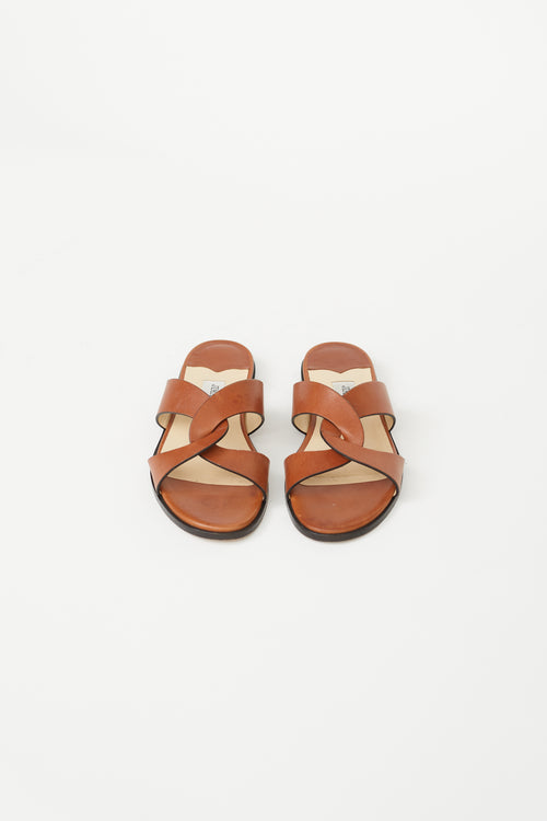 Jimmy Choo Brown Leather Interlocking Strap Sandal