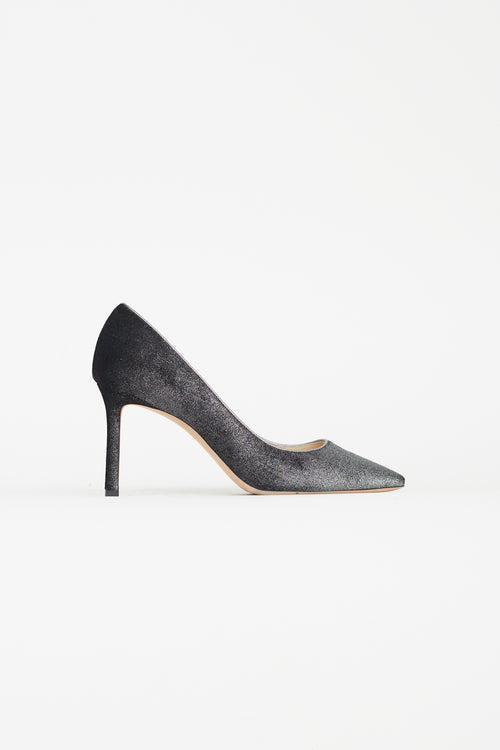 Jimmy Choo Grey Crushed Velvet Romy 85 Pump