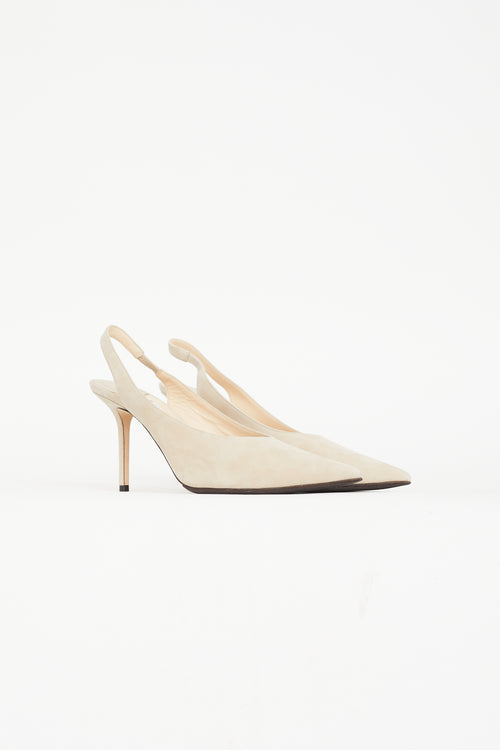 Jimmy Choo Beige Suede Ivy 85 Slingback Pump