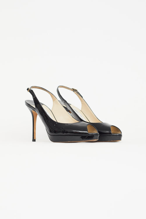 Jimmy Choo Black Patent Leather Nova 100 Slingback Heel