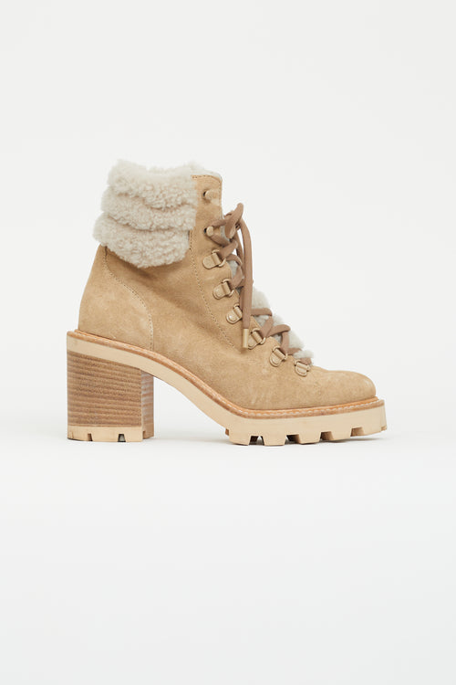 Jimmy Choo Brown Suede 
Shearling Eshe 65 Hiking Boot