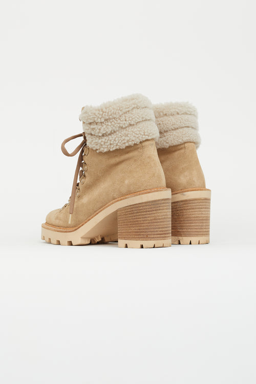 Jimmy Choo Brown Suede 
Shearling Eshe 65 Hiking Boot