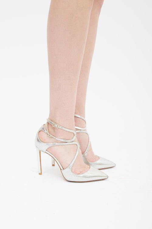 Jimmy Choo Silver Crinkle Leather Lancer 100 Pump