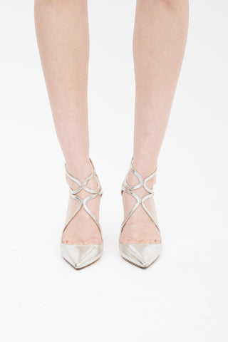 Jimmy Choo Silver Crinkle Leather Lancer 100 Pump