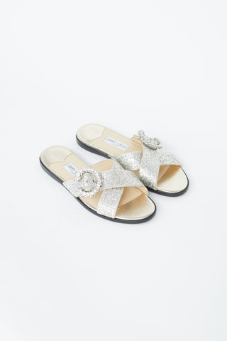 Jimmy Choo Silver Marle Crystal-Embellished Slide Sandal