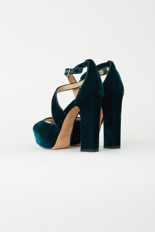 Jimmy Choo Green Velvet Joyce 120 Platform Sandal Pump