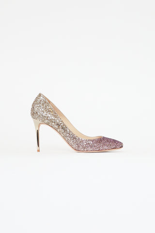 Jimmy Choo Pink 
Gold Glitter Esme Pump