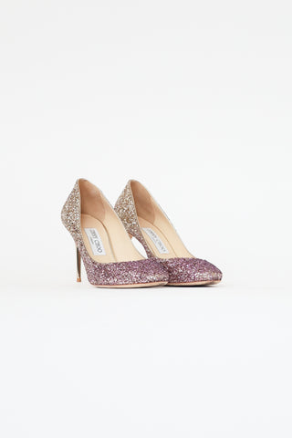 Jimmy Choo Pink 
Gold Glitter Esme Pump