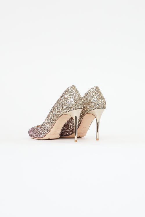 Jimmy Choo Pink 
Gold Glitter Esme Pump