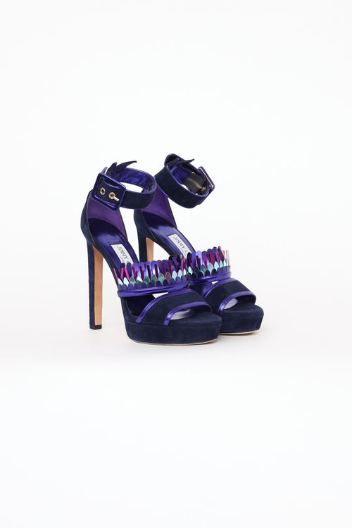 Jimmy Choo Kathleen Navy Suede Fringe Heels