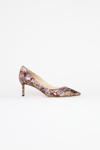 Jimmy Choo Purple 
Gold Brocade Heels