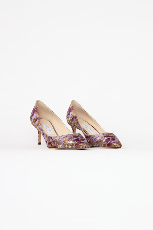 Jimmy Choo Purple 
Gold Brocade Heels