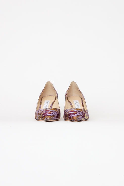 Jimmy Choo Purple 
Gold Brocade Heels