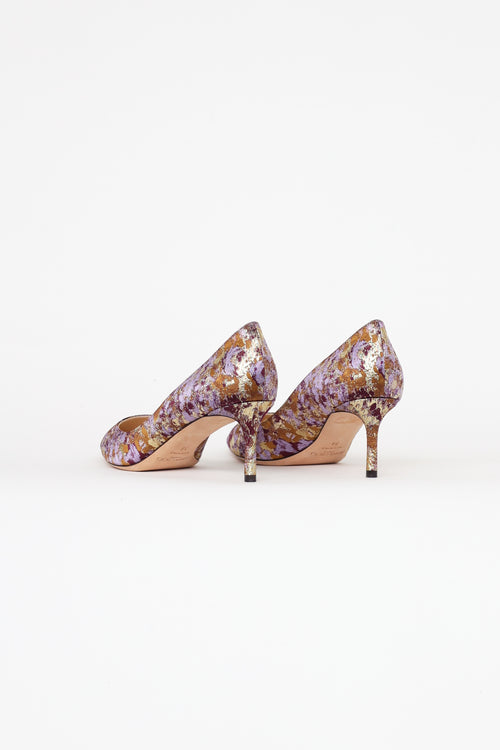 Jimmy Choo Purple 
Gold Brocade Heels