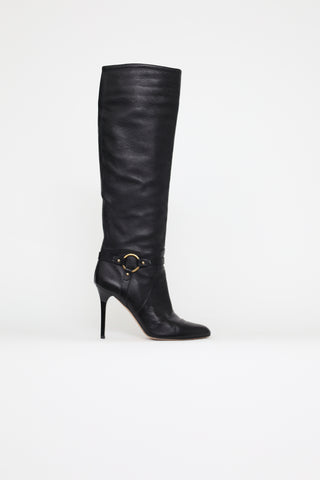 Jimmy Choo Black Leather Mid Calf Boots