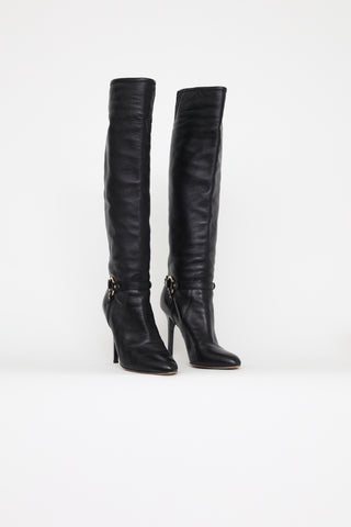 Jimmy Choo Black Leather Mid Calf Boots