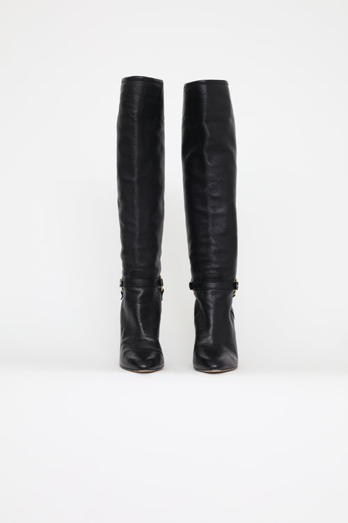 Jimmy Choo Black Leather Mid Calf Boots