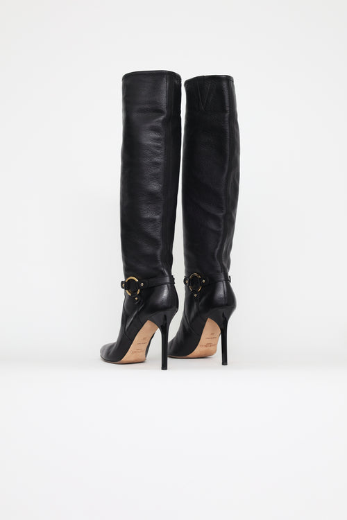 Jimmy Choo Black Leather Mid Calf Boots