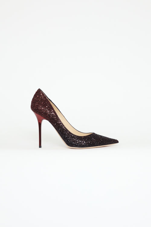 Jimmy Choo Red 
Black Glitter Abel Heels