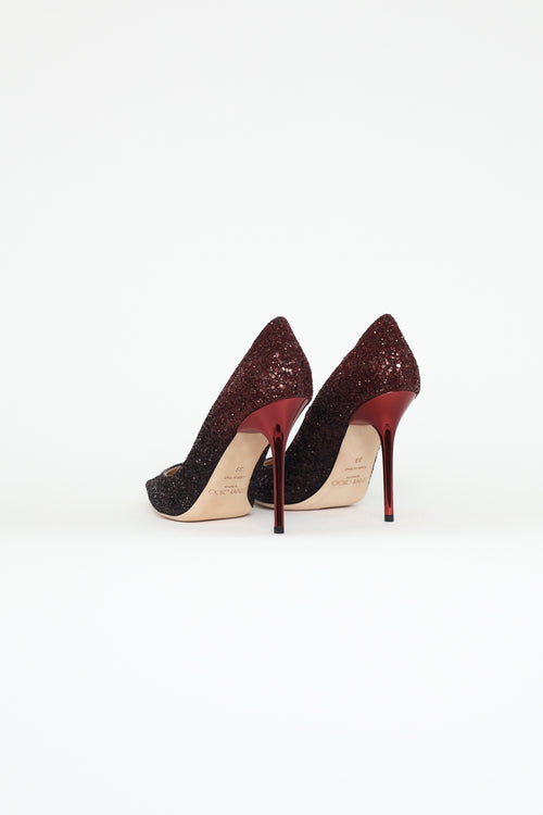 Jimmy Choo Red 
Black Glitter Abel Heels