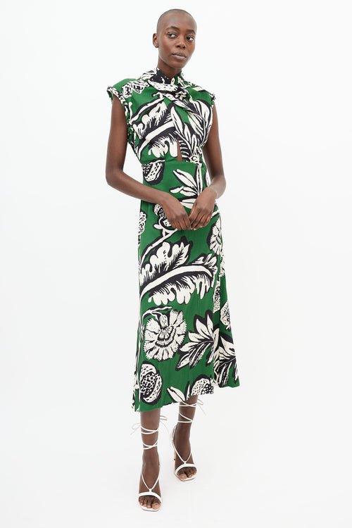 Johanna Ortiz Green 
Cream Floral Print Midi Dress