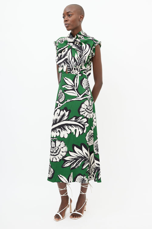 Johanna Ortiz Green 
Cream Floral Print Midi Dress