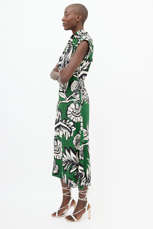 Johanna Ortiz Green 
Cream Floral Print Midi Dress