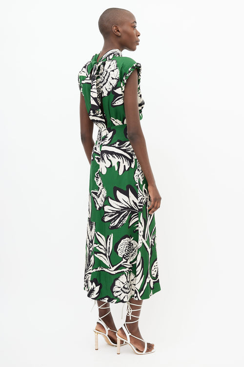 Johanna Ortiz Green 
Cream Floral Print Midi Dress