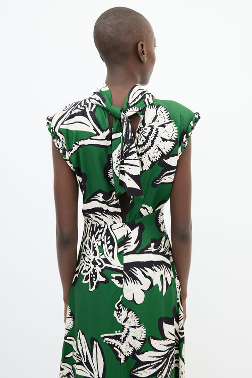 Johanna Ortiz Green 
Cream Floral Print Midi Dress