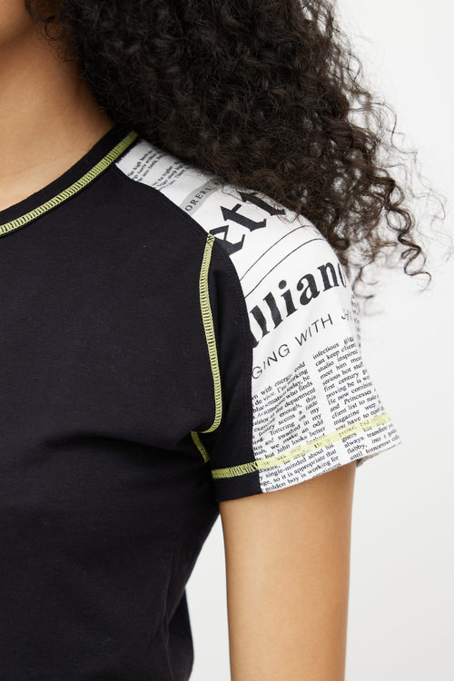 John Galliano Black 
White Newspaper Sleeve T-Shirt