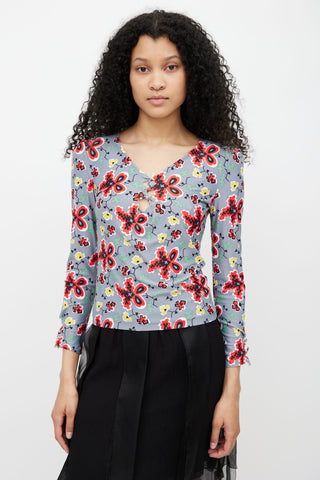 John Galliano Grey 
Multi Floral Print Shirt