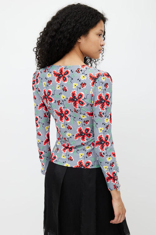 John Galliano Grey 
Multi Floral Print Shirt