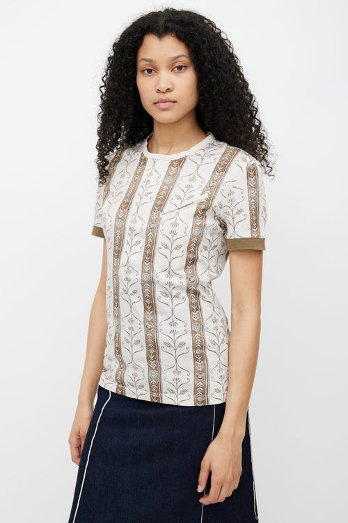 John Galliano White 
Brown Floral T-Shirt