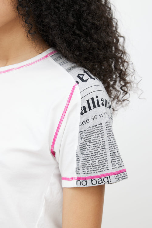 John Galliano White 
Grey Newspaper Sleeve T-Shirt