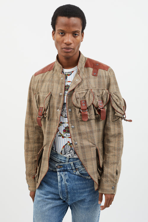 John Galliano FW05 Brown Plaid 
Leather  Jacket