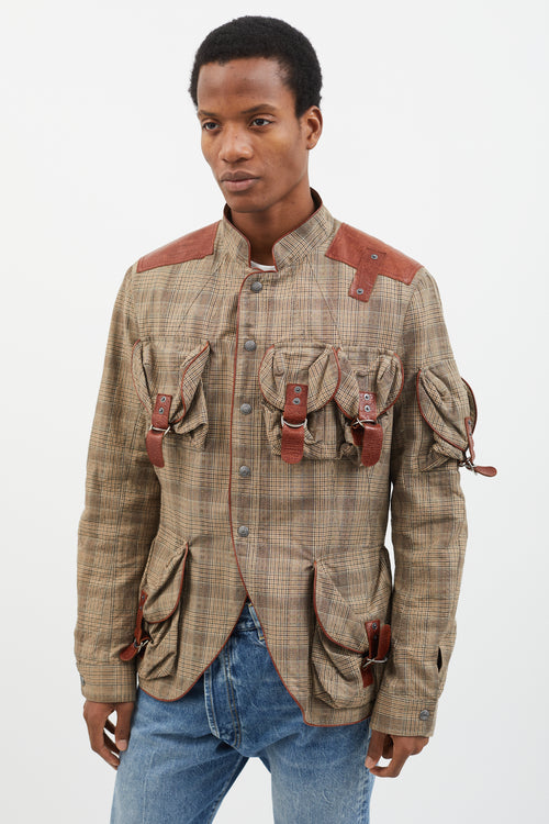 John Galliano FW05 Brown Plaid 
Leather  Jacket