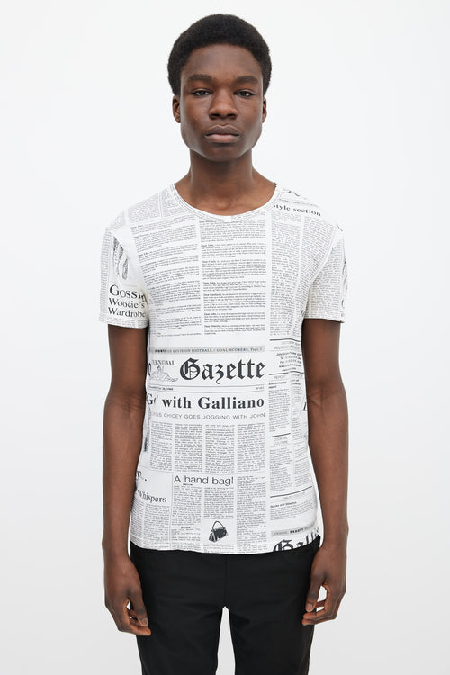 John Galliano White 
Black Newspaper Print T-Shirt