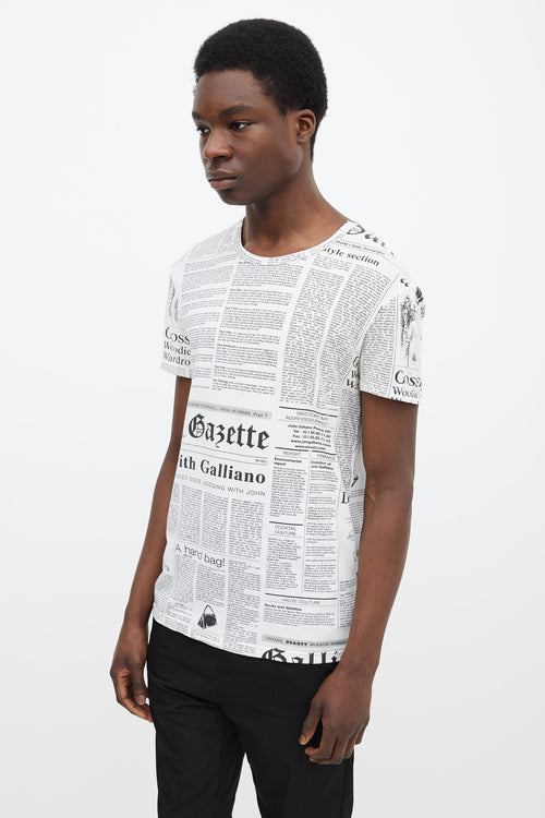 John Galliano White 
Black Newspaper Print T-Shirt