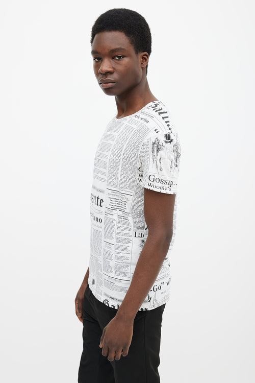 John Galliano White 
Black Newspaper Print T-Shirt