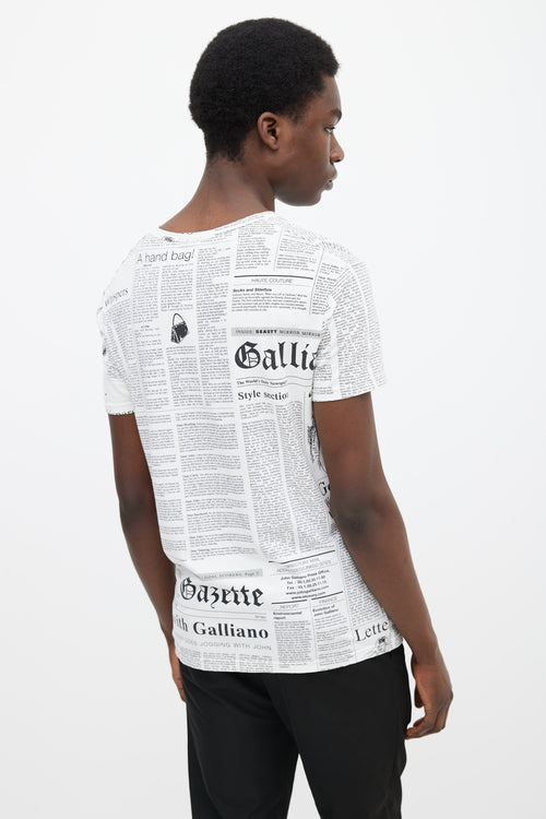 John Galliano White 
Black Newspaper Print T-Shirt