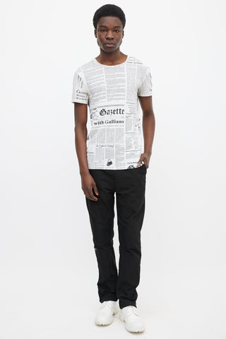 John Galliano White 
Black Newspaper Print T-Shirt