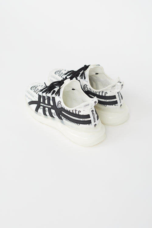 John Galliano White 
Black Newspaper Print Knit Sneaker