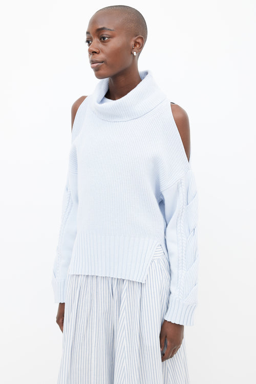 Jonathan Simkhai Blue Wool Knit Cut-Out Turtleneck Sweater