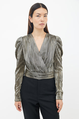 Jonathan Simkhai Black 
Gold Metallic Plissé Wrap Top