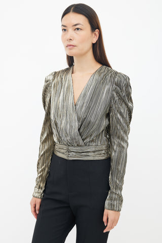 Jonathan Simkhai Black 
Gold Metallic Plissé Wrap Top