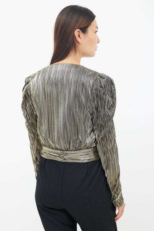 Jonathan Simkhai Black 
Gold Metallic Plissé Wrap Top