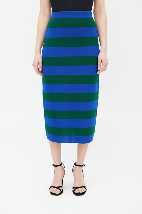 Joseph Blue 
Green Knit Stripe Pencil Skirt