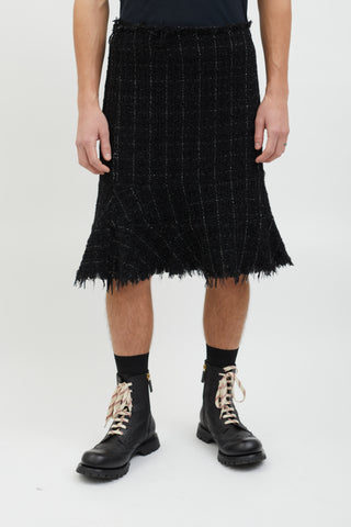 Junya Watanabe Black 
Silver Wool Tweed Skirt