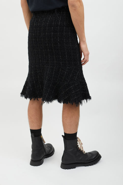 Junya Watanabe Black 
Silver Wool Tweed Skirt